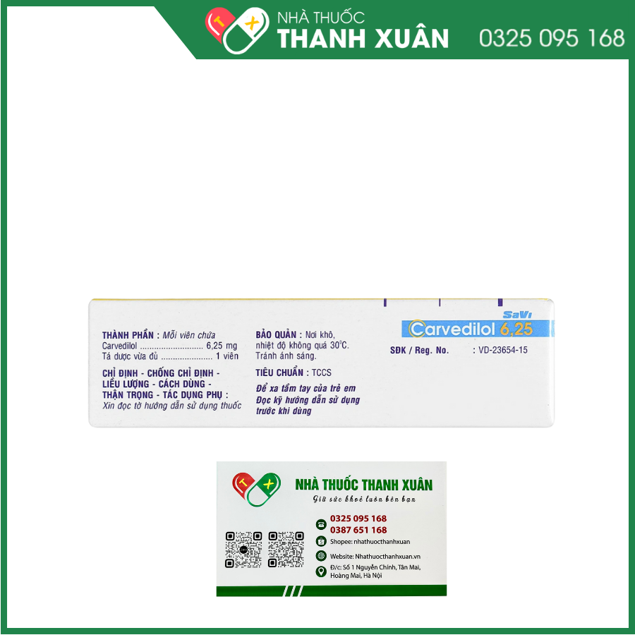 Savi Carvedilol 6.25 trị tăng huyết áp, suy tim sung huyết